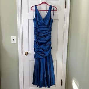 Blue rushed mermaid style silk dress
